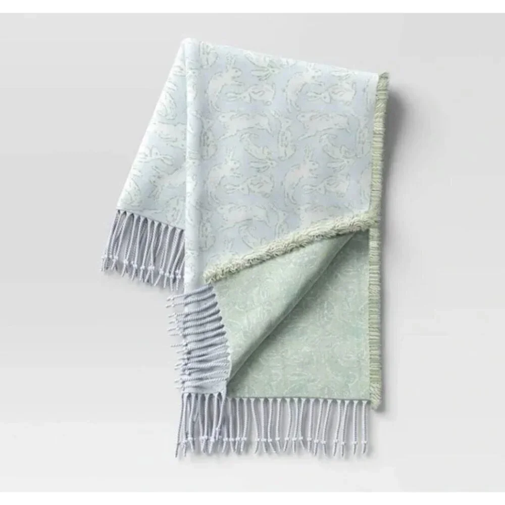 Target Woven Jacquard Bunny Easter Throw Blanket Blue Threshold™